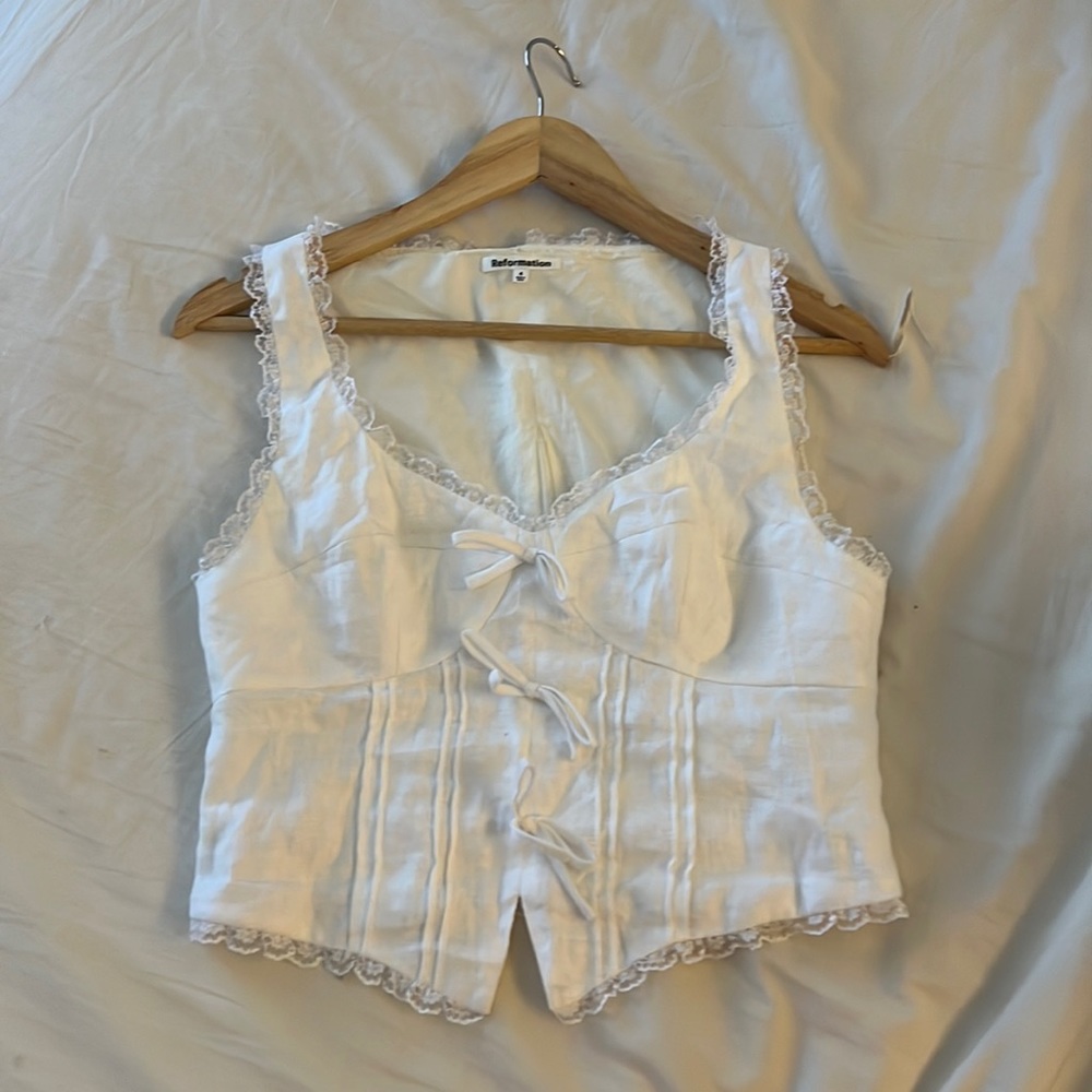 Reformation White Lace Linen Top